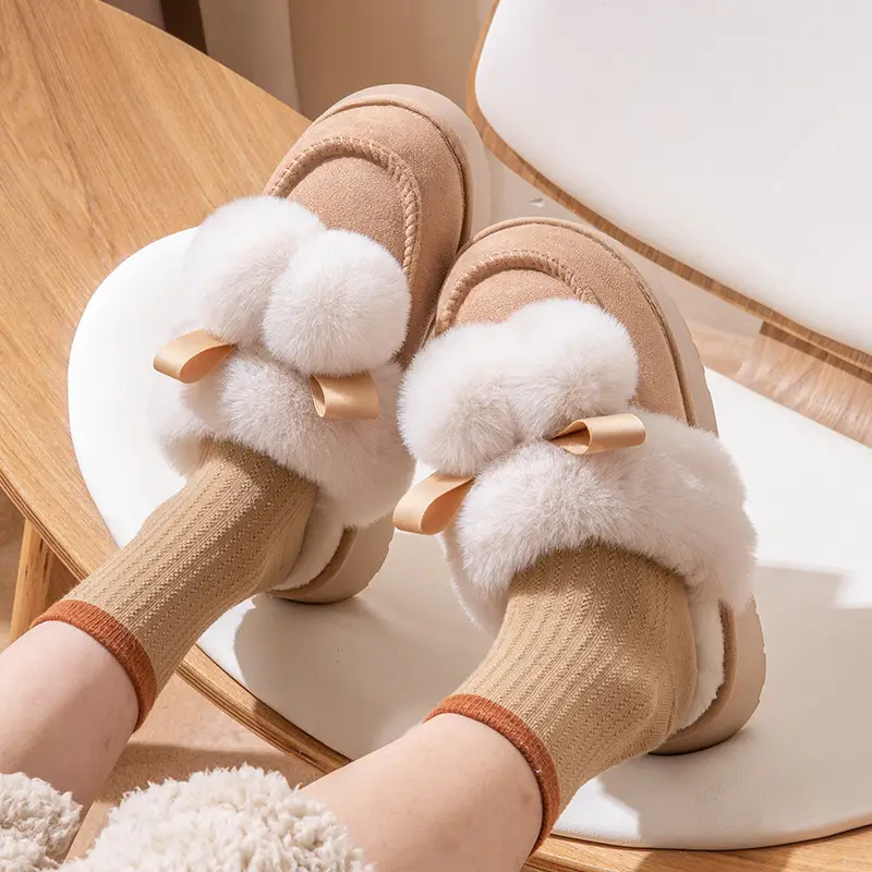Women Winter Furry Slippers Thick Cotton Warm Indoor - Image 4