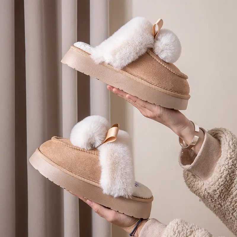 Women Winter Furry Slippers Thick Cotton Warm Indoor - Image 5