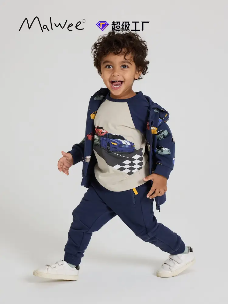 Cross-Border Malwee Boys T-Shirt Cotton Beige Autumn Winter - Image 2