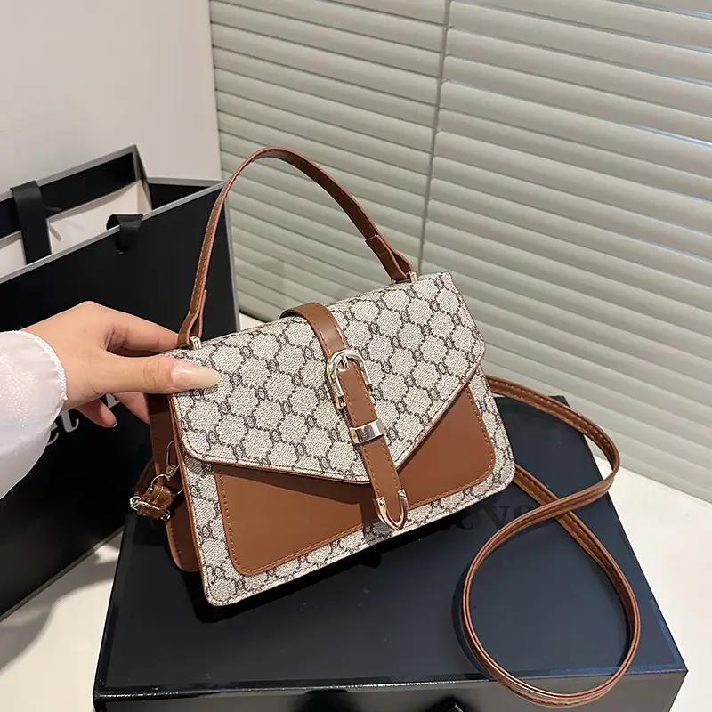Retro Spliced Satchel Bag for Women Brown Brown - Image 8