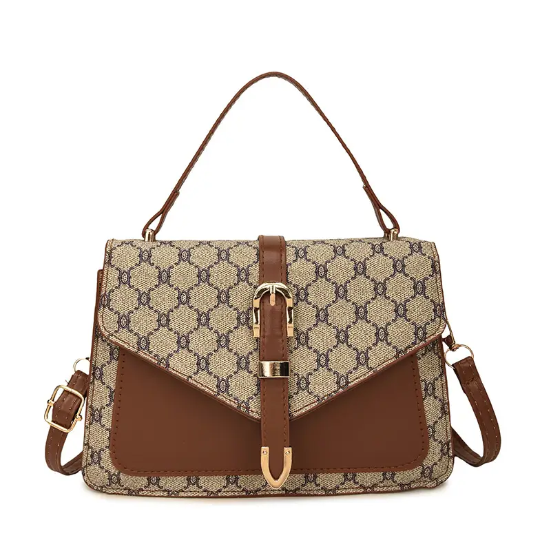 Retro Spliced Satchel Bag for Women Brown Brown - Image 12