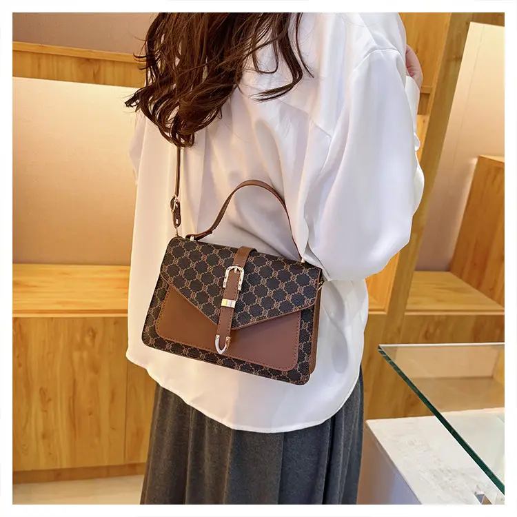 Retro Spliced Satchel Bag for Women Brown Brown — feature 14