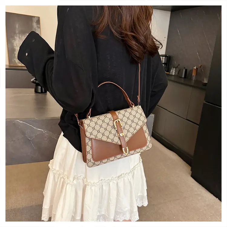 Retro Spliced Satchel Bag for Women Brown Brown — feature 18