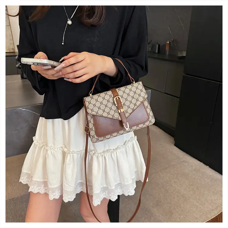 Retro Spliced Satchel Bag for Women Brown Brown — feature 19