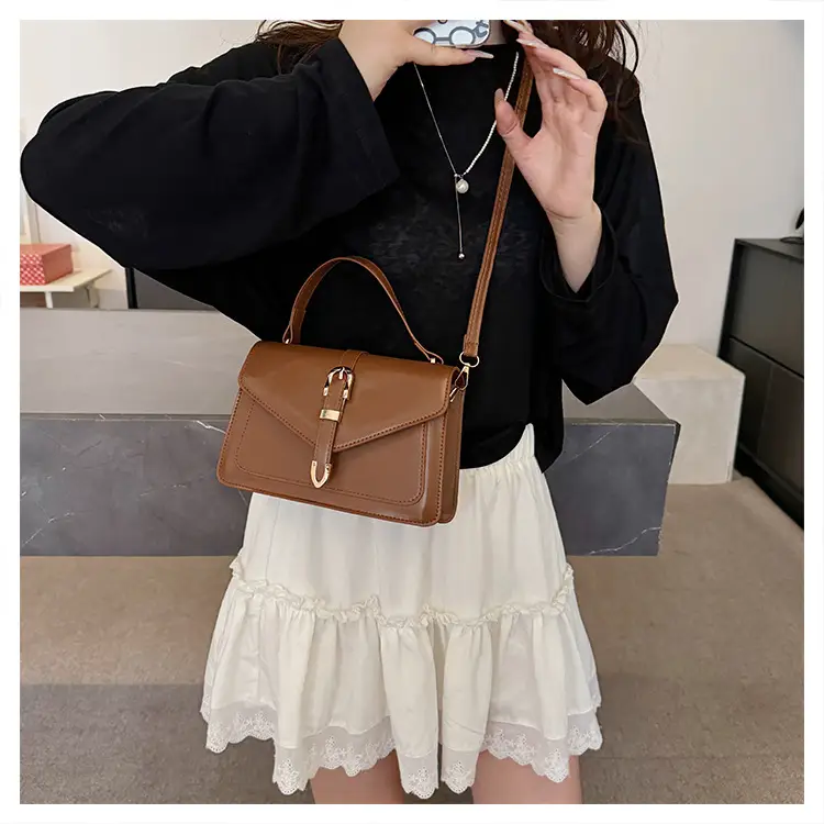 Retro Spliced Satchel Bag for Women Brown Brown — feature 20
