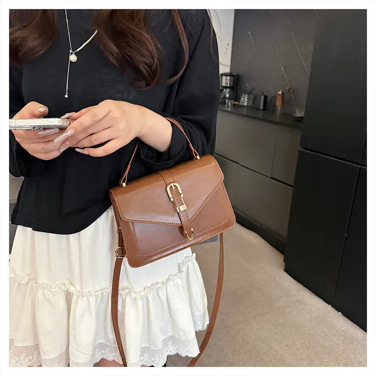 Retro Spliced Satchel Bag for Women Brown Brown — feature 21
