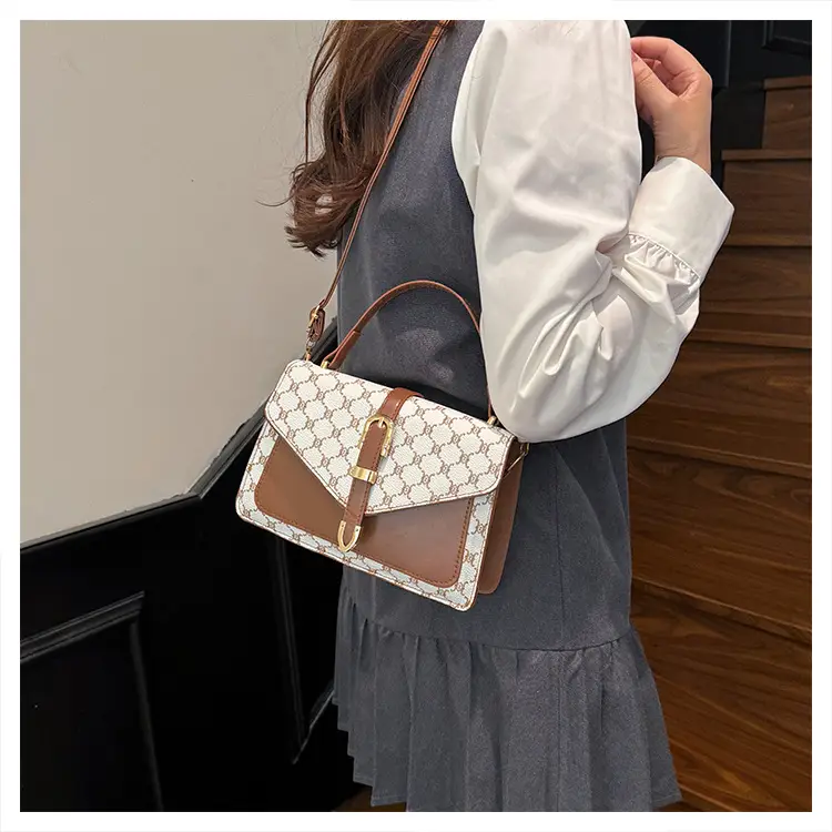 Retro Spliced Satchel Bag for Women Brown Brown — feature 26