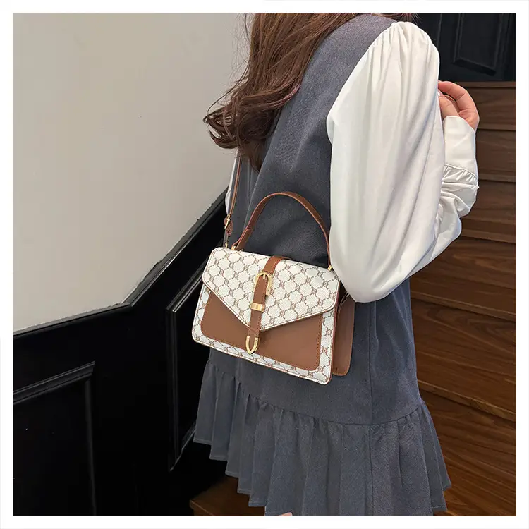 Retro Spliced Satchel Bag for Women Brown Brown — feature 27