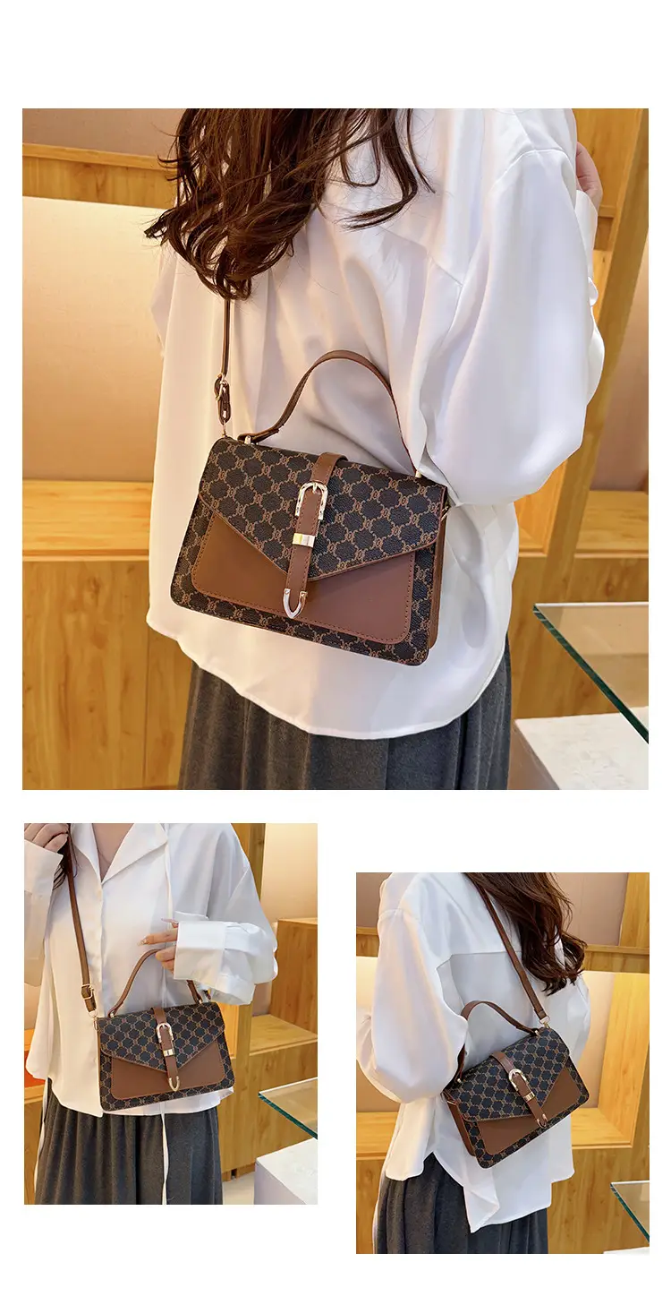 Retro Spliced Satchel Bag for Women Brown Brown — feature 31