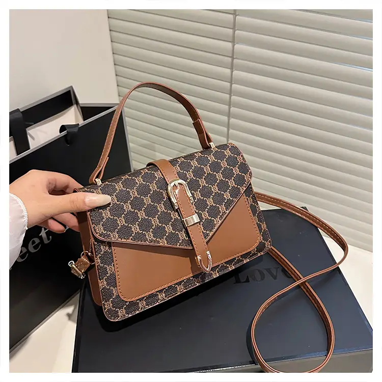 Retro Spliced Satchel Bag for Women Brown Brown — feature 34