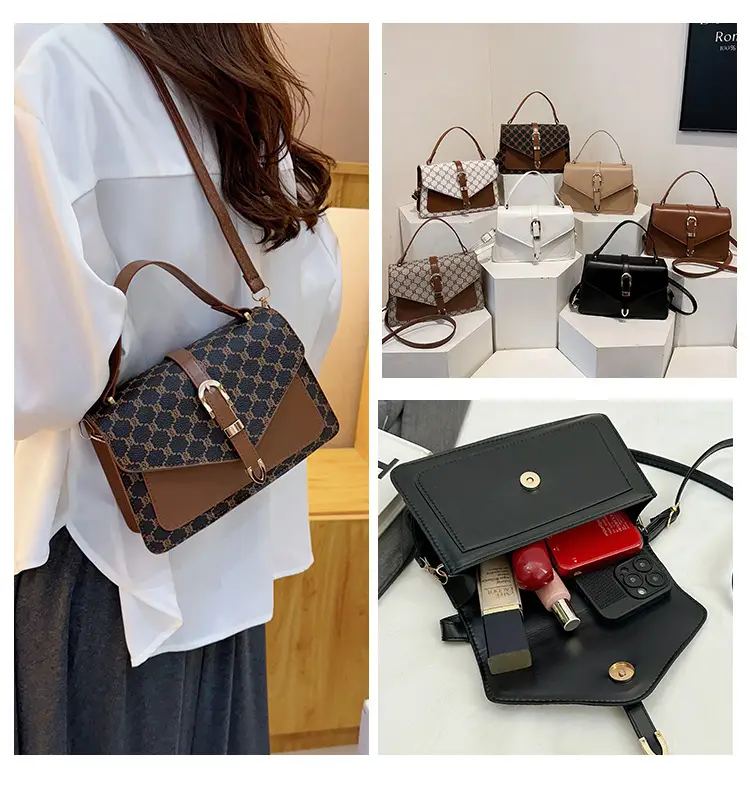 Retro Spliced Satchel Bag for Women Brown Brown — feature 4
