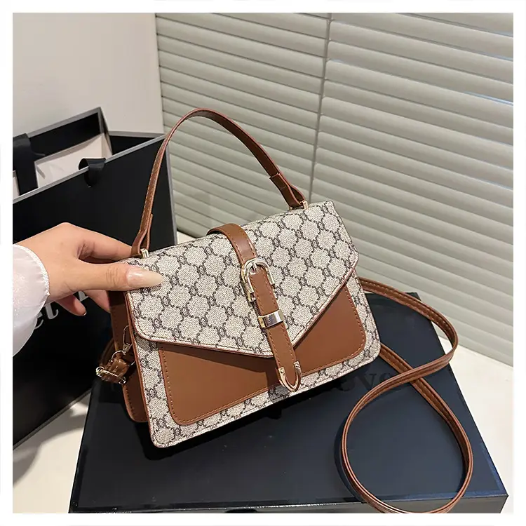 Retro Spliced Satchel Bag for Women Brown Brown — feature 40
