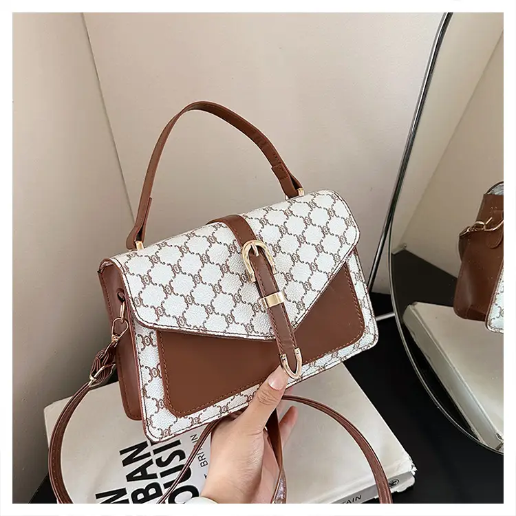 Retro Spliced Satchel Bag for Women Brown Brown - Image 2