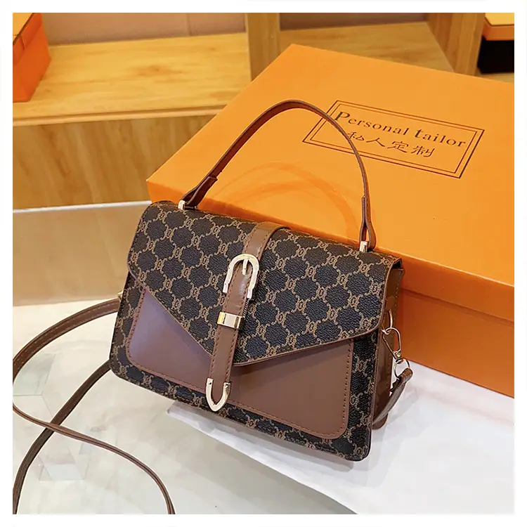 Retro Spliced Satchel Bag for Women Brown Brown - Image 3