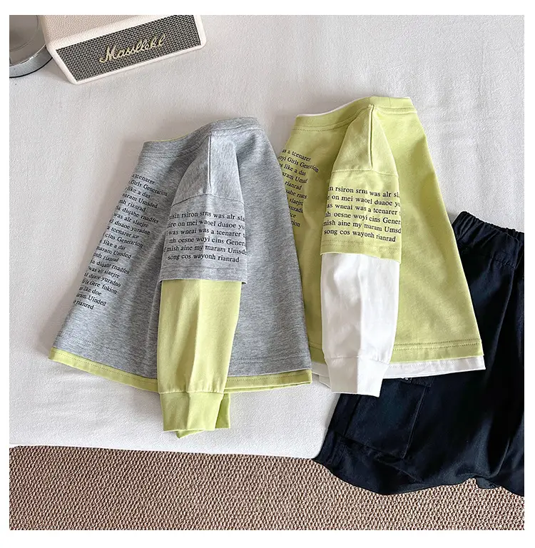 Nausicaa Fake Two-Piece Spliced T-Shirt Boys' Korean Style — feature 11