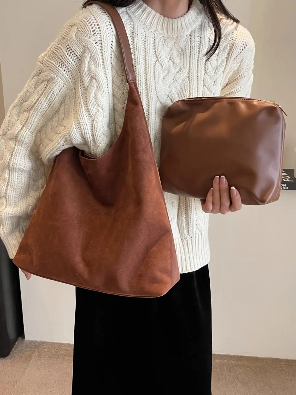 Retro Frosted Large Suede Bag Women 2026 - Image 9
