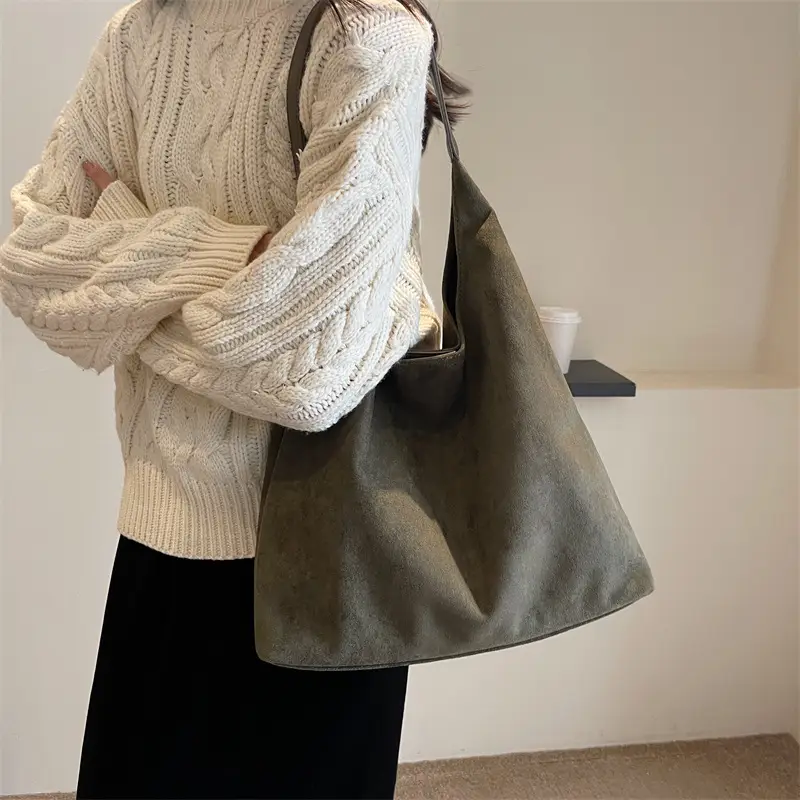 Retro Frosted Large Suede Bag Women 2026 - Image 4