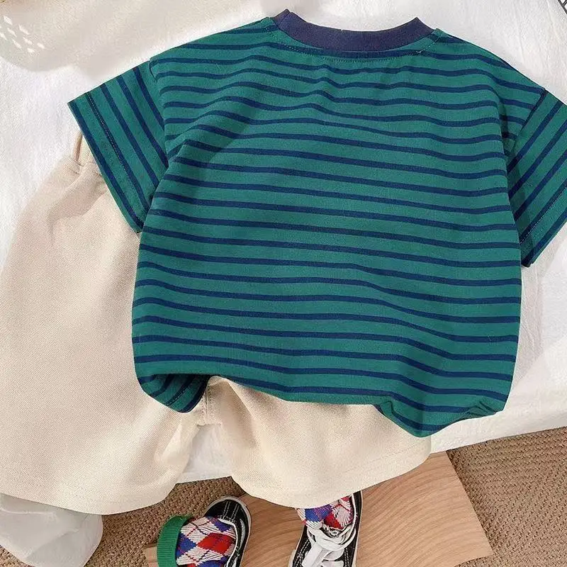 Blue Korean Style Boys T-Shirt New Stripesd 2025