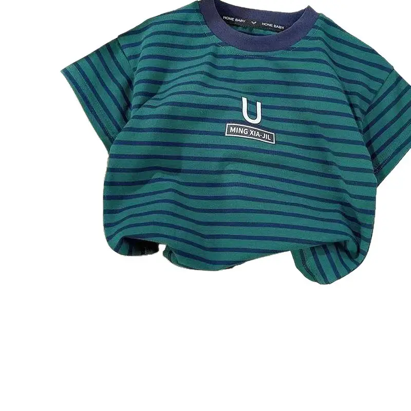 Blue Korean Style Boys T-Shirt New Stripesd 2025