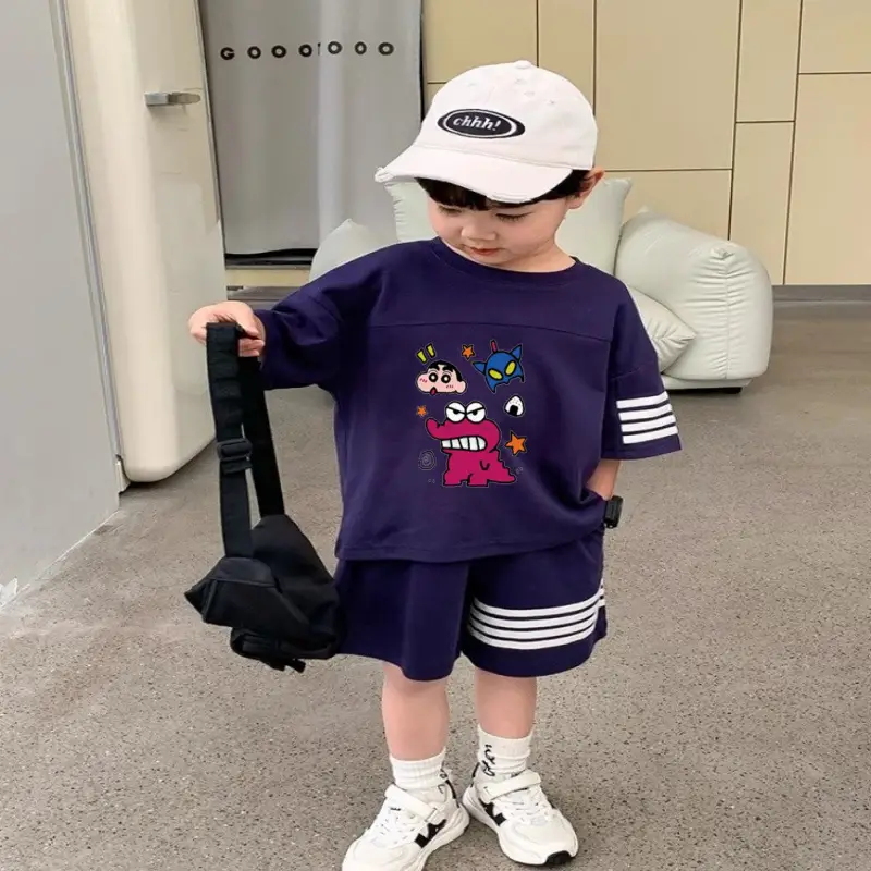 Boys Summer Casual Shorts Set Medium Large Korean Style Cartoon Print - Image 6