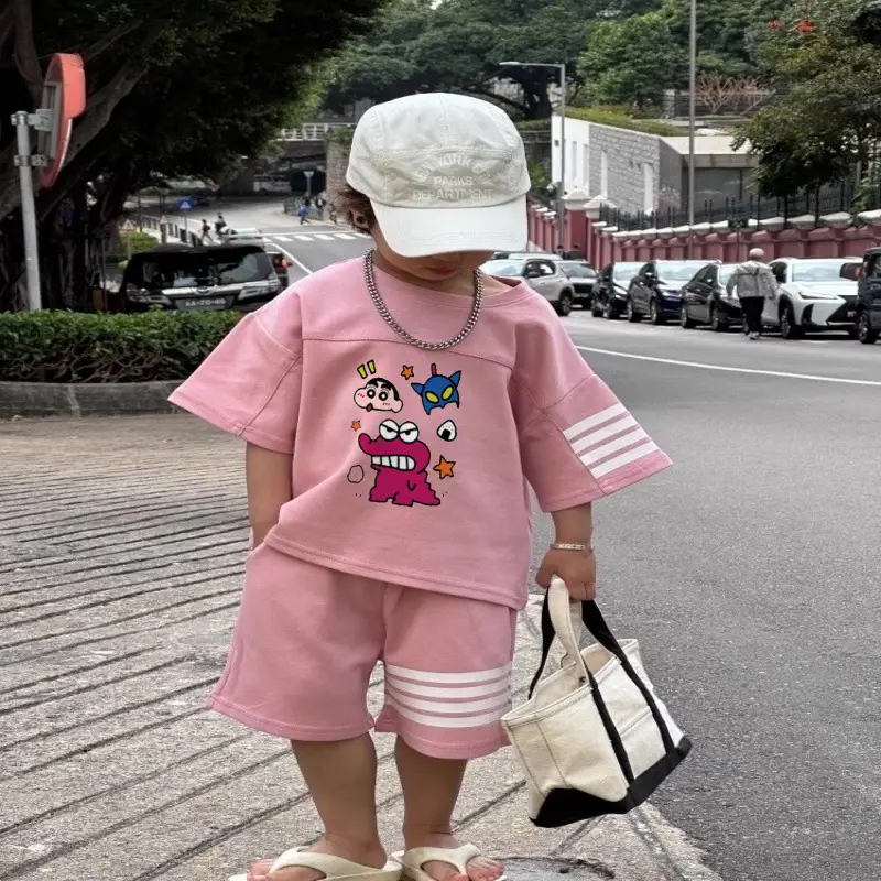 Boys Summer Casual Shorts Set Medium Large Korean Style Cartoon Print - Image 7
