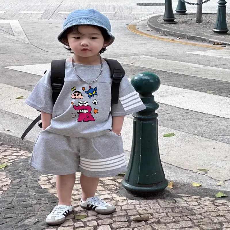Boys Summer Casual Shorts Set Medium Large Korean Style Cartoon Print — feature 1