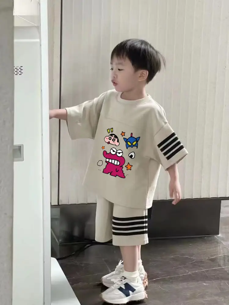 Boys Summer Casual Shorts Set Medium Large Korean Style Cartoon Print — feature 13
