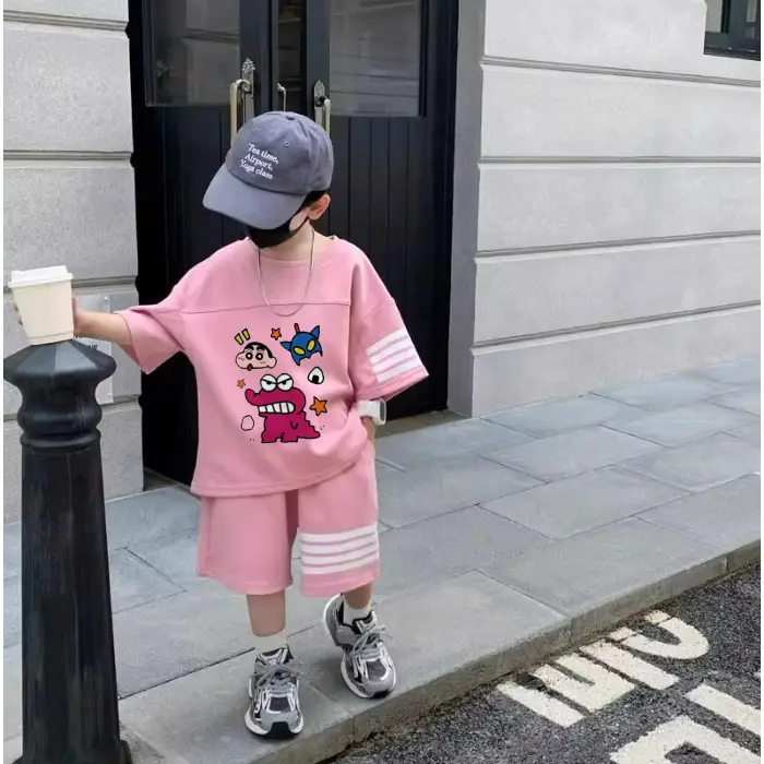 Boys Summer Casual Shorts Set Medium Large Korean Style Cartoon Print — feature 14