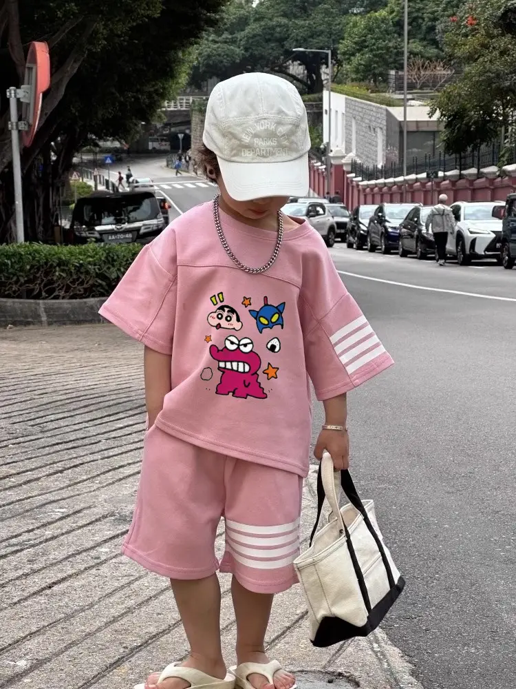 Boys Summer Casual Shorts Set Medium Large Korean Style Cartoon Print — feature 6