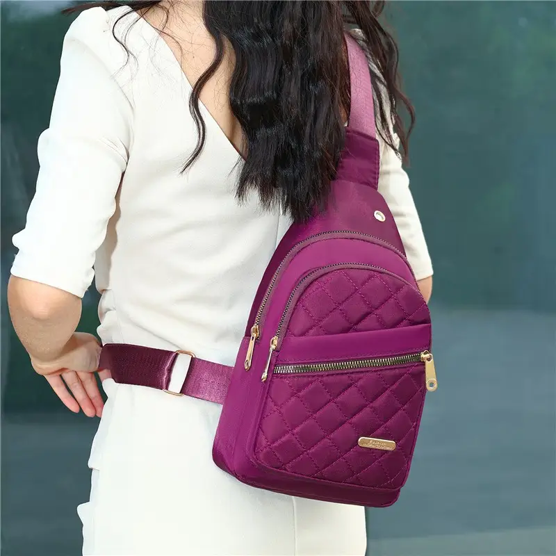 Women's Waterproof Crossbody Bag Purple Rhombus Design - Image 7