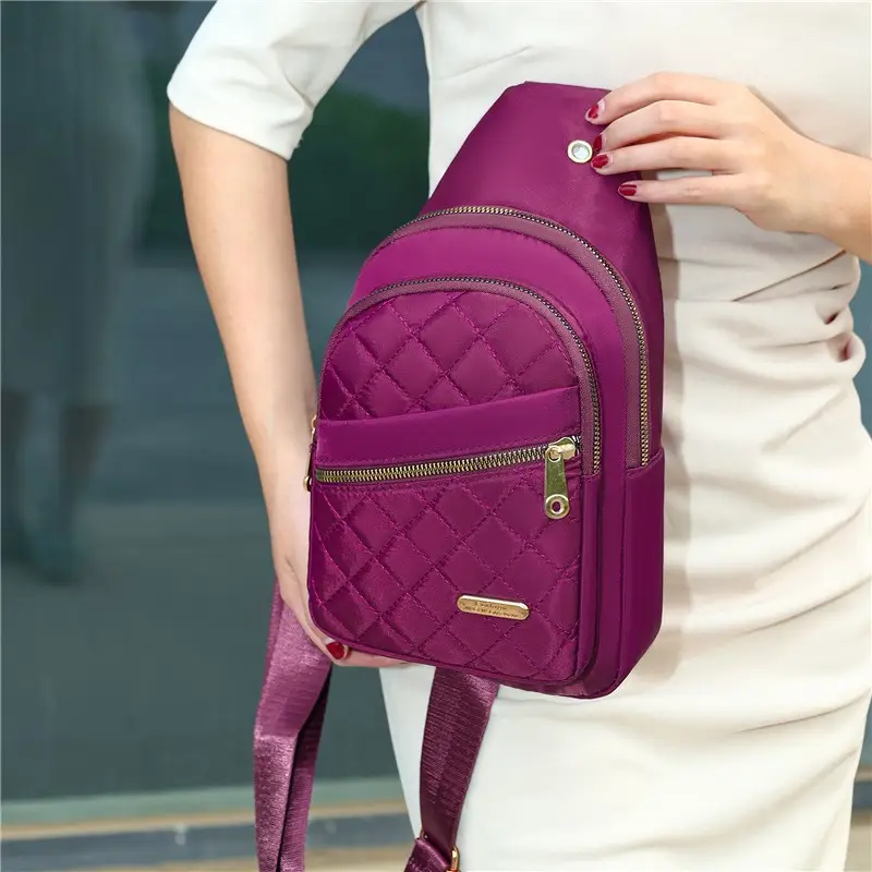 Women's Waterproof Crossbody Bag Purple Rhombus Design - Image 8