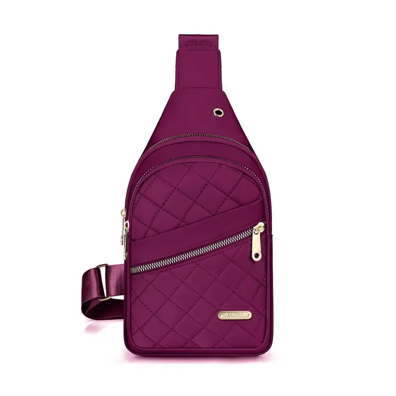 Women's Waterproof Crossbody Bag Purple Rhombus Design - Image 10