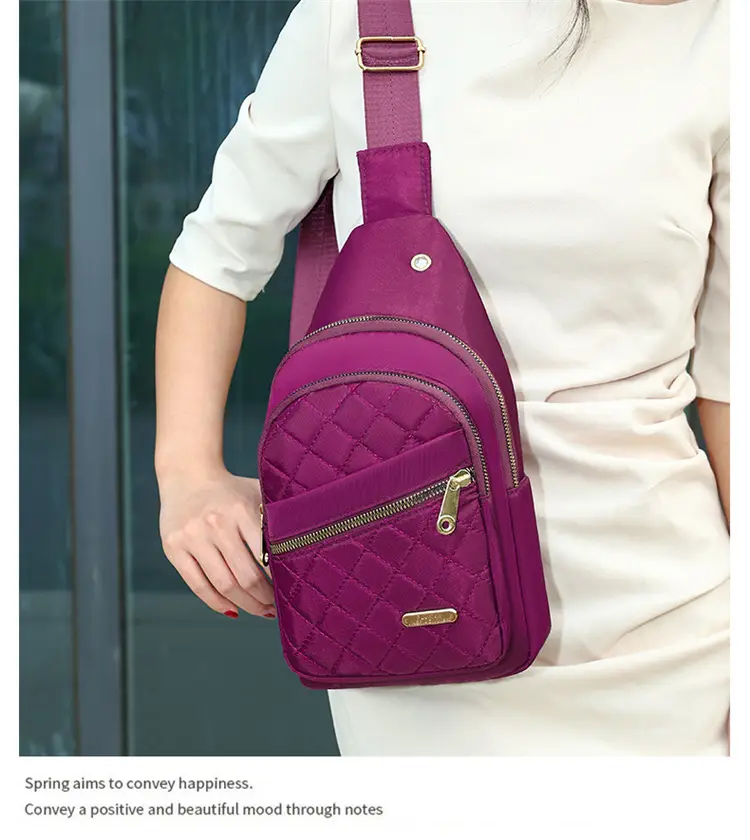 Women's Waterproof Crossbody Bag Purple Rhombus Design — feature 25