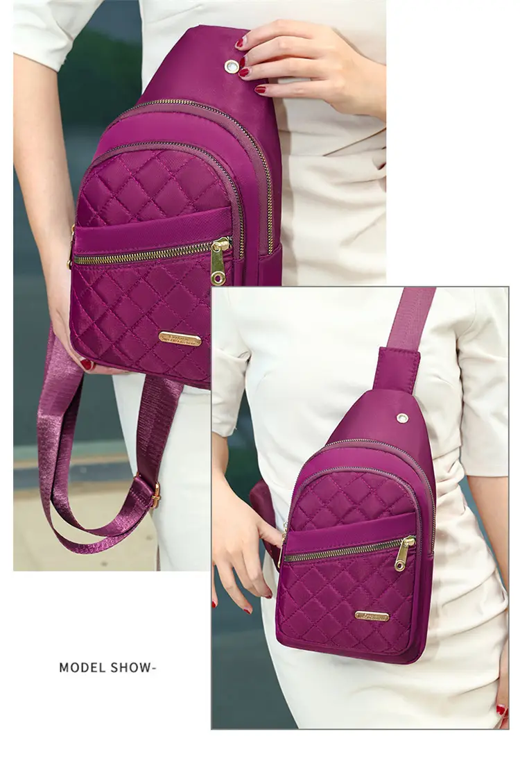 Women's Waterproof Crossbody Bag Purple Rhombus Design — feature 26