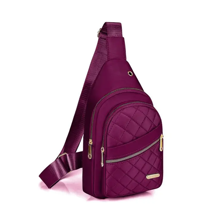 Women's Waterproof Crossbody Bag Purple Rhombus Design - Image 4