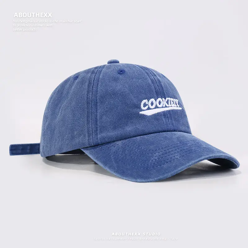 Korean Style Washed Hat for Women with "Cookie" Embroidery