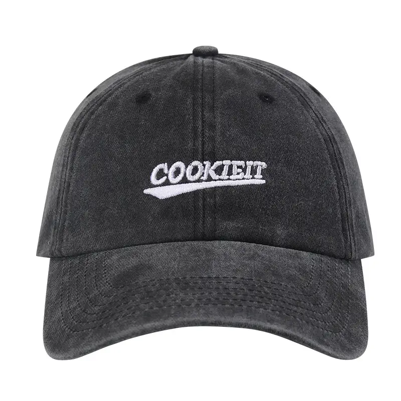Korean Style Washed Hat for Women with "Cookie" Embroidery