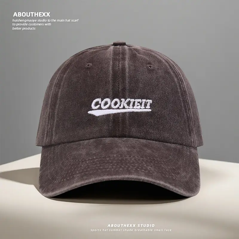 Korean Style Washed Hat for Women with "Cookie" Embroidery — feature 5
