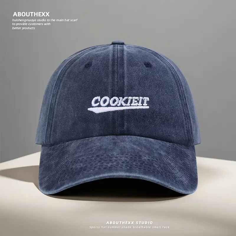 Korean Style Washed Hat for Women with "Cookie" Embroidery