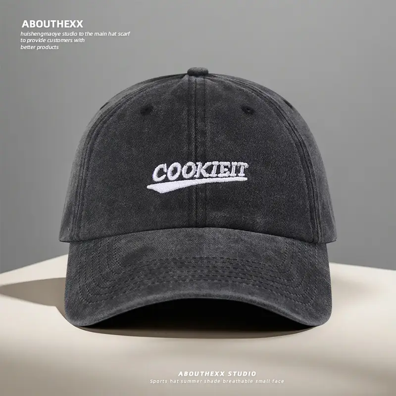 Korean Style Washed Hat for Women with "Cookie" Embroidery