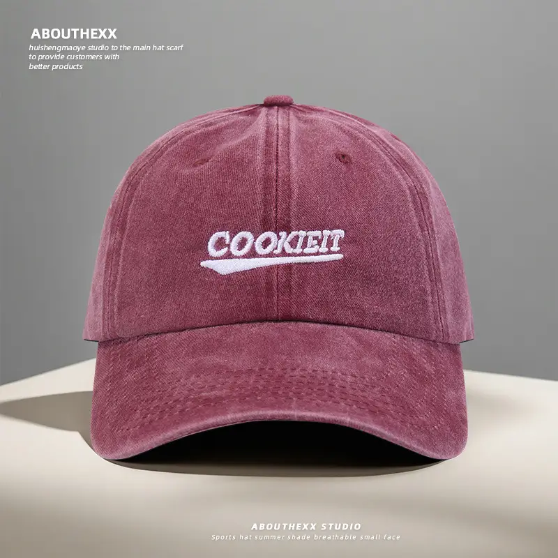 Korean Style Washed Hat for Women with "Cookie" Embroidery