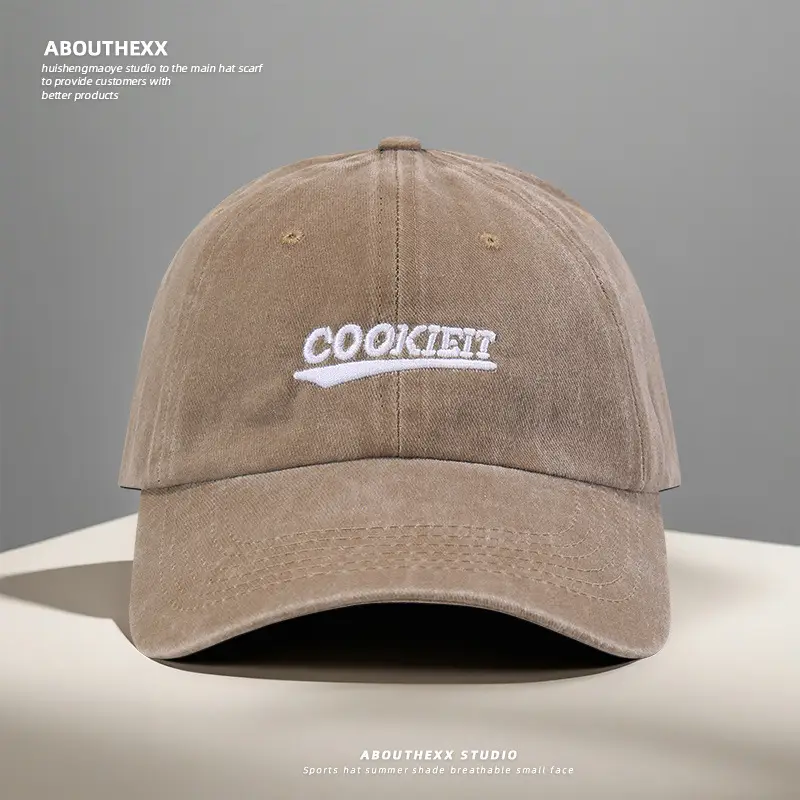 Korean Style Washed Hat for Women with "Cookie" Embroidery