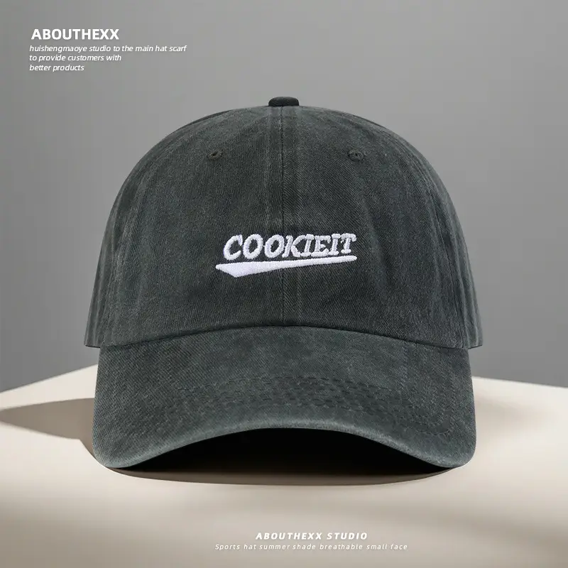 Korean Style Washed Hat for Women with "Cookie" Embroidery