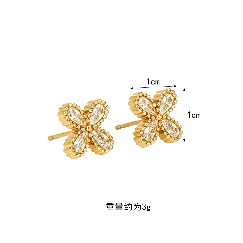 Gold Four Leaf Flower Necklace Earring Set for Women - Image 5