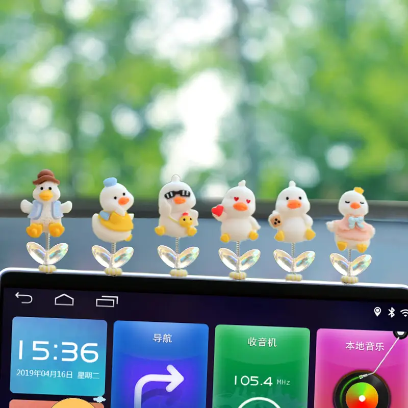 Super Cute Little Duck Car Ornaments Cartoon Car Center Console Air Conditioning Outlet Decoration Shaking Head Patch
