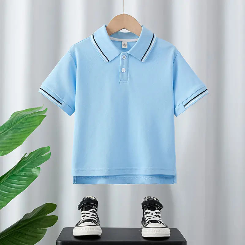 Boy's White Blue Polo T-Shirt Summer Cotton Thin Sleeve - Image 2