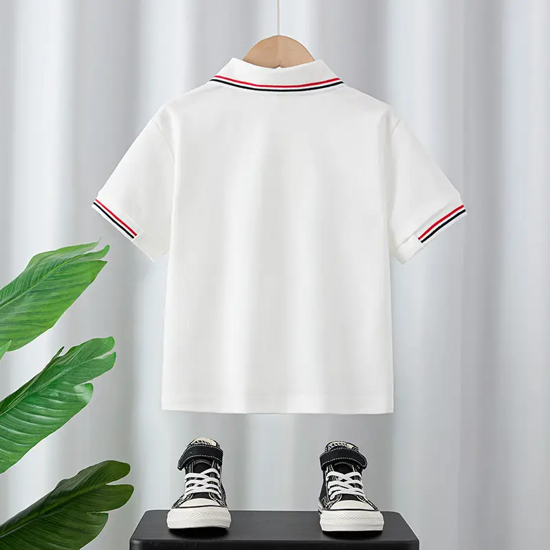 Boy's White Blue Polo T-Shirt Summer Cotton Thin Sleeve - Image 4