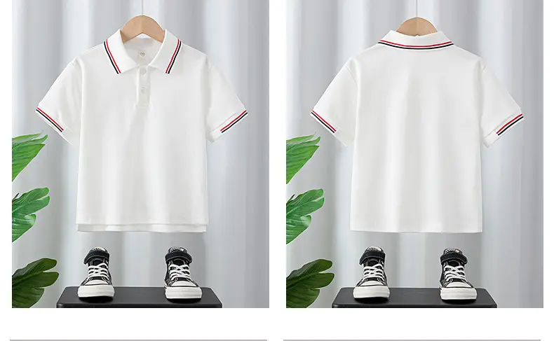Boy's White Blue Polo T-Shirt Summer Cotton Thin Sleeve β feature 3