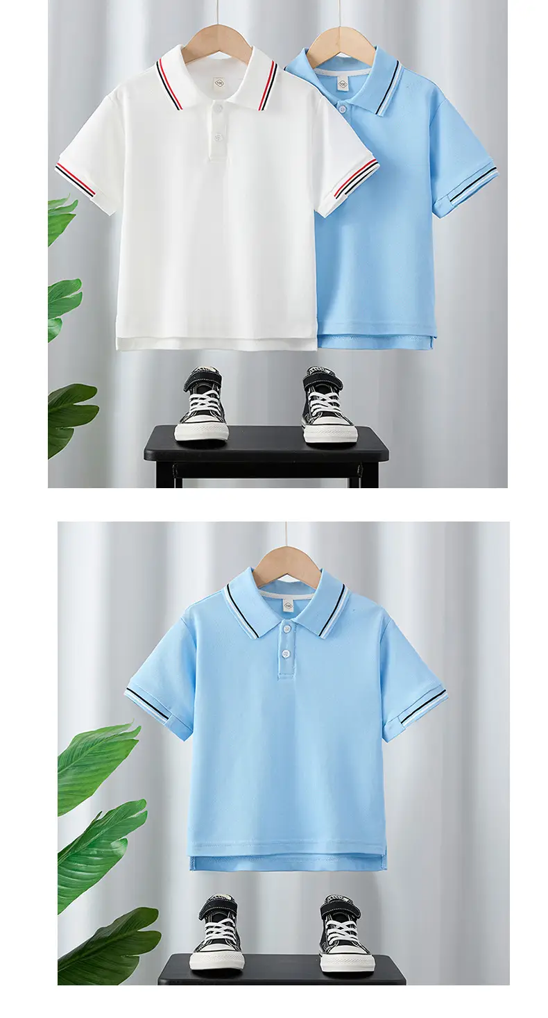 Boy's White Blue Polo T-Shirt Summer Cotton Thin Sleeve β feature 8