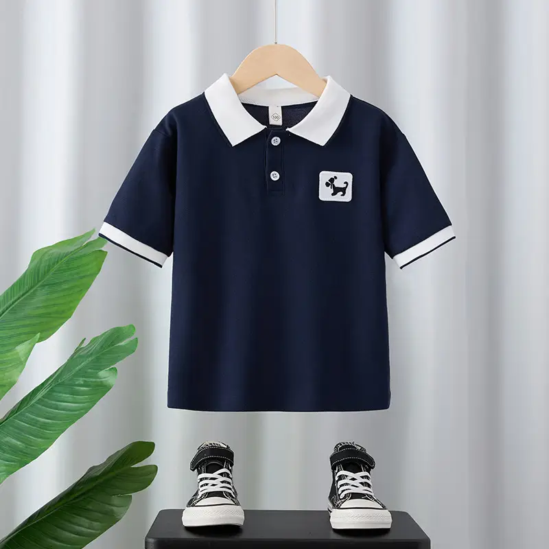 Boys Cotton Polo Shirt Light Blue Medium Large - Image 3